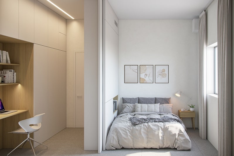 משרד ביתי בחדר השינה בעיצוב סקנדינביה תכנון אדריכלי ועיצוב נגרות סטודיו XS \\ סטודיו BSD_3D