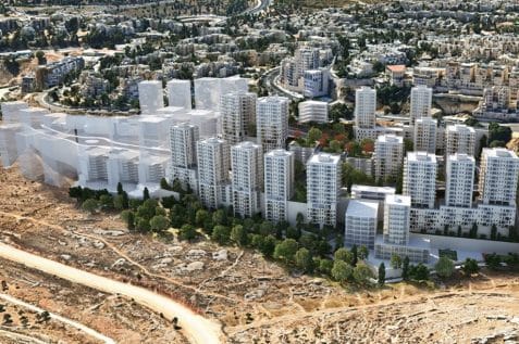 פרויקט שימושים מעורבים בשכונת רמות בירושלים // הדמיה: מזור פירשט אדריכלים ואנטרייס הדמיה אדריכלית